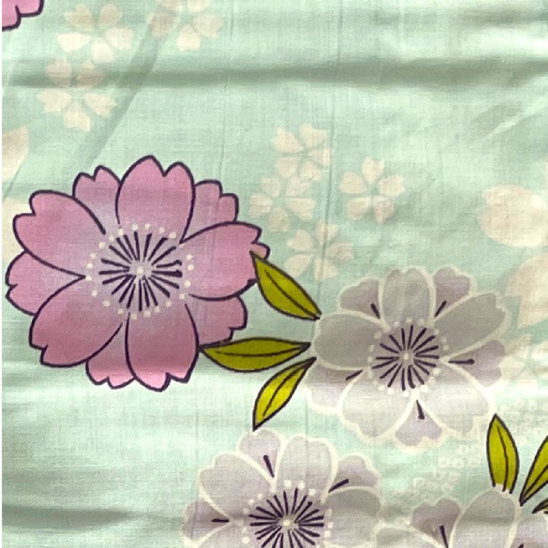 浴衣 瓶覗色 桜 木綿 Sランク 単衣 身丈166cm 裄丈65cm 水色系 1118002642524