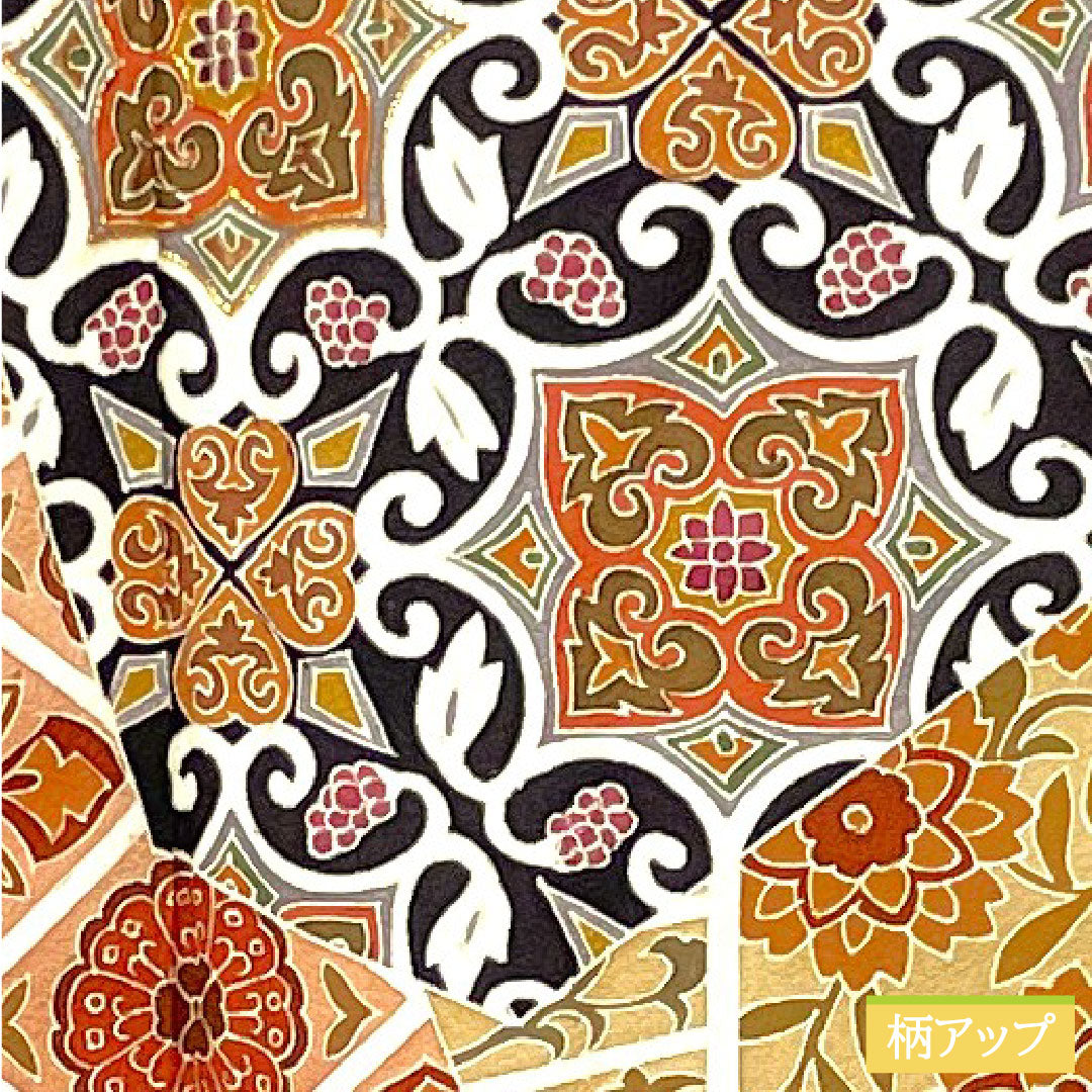 訪問着 正絹 袷 身丈160cm 裄丈63.5cm 柚葉色(ゆばいろ) 京友禅 更紗模様 Sランク 緑系 1112005052419