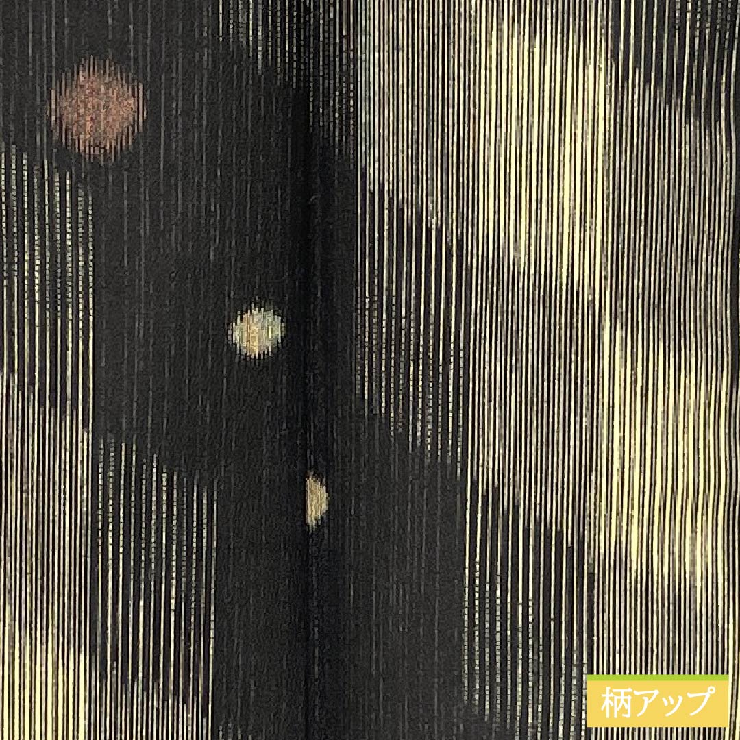 小紋 ポリエステル 身丈166.5cm 裄丈69cm 袷 網代 水玉 洗える着物 Sランク 黒系 1115005862510