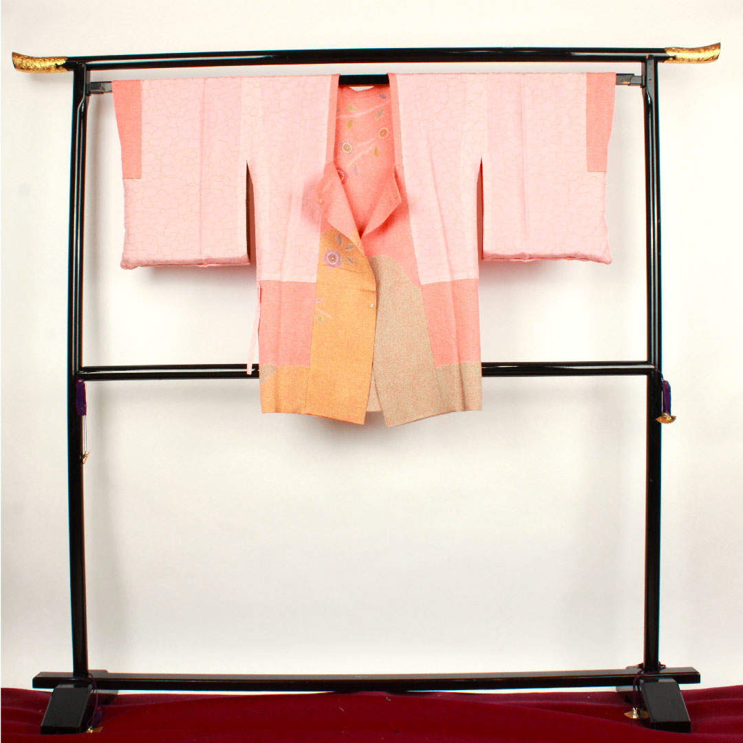 道行コート 身丈86.5cm 裄丈66.5cm 中紅色 辻ヶ花 正絹 Sランク 袷 ピンク系 1117000452913