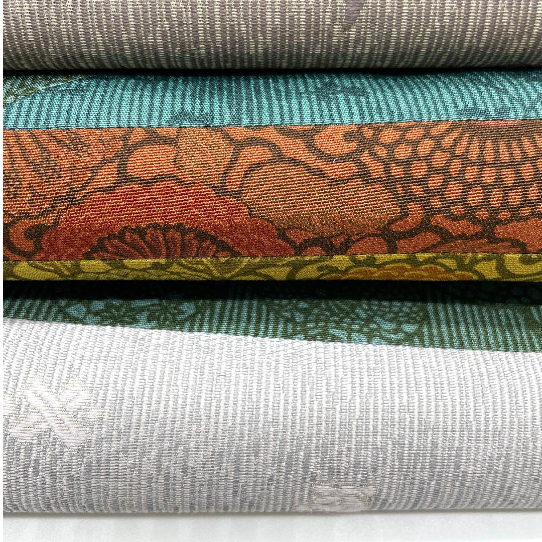 袋帯 錫色(すずいろ) 灰汁鼠色(あくねずいろ) 人間国宝 切嵌め 帯丈444cm 正絹 Aランク ポイント柄 カジュアル グレー系 1123006723322