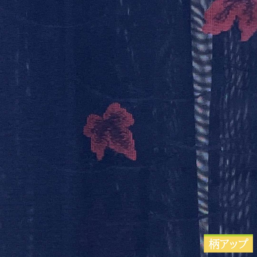 夏物 正絹 お召 Sランク 身丈161.5cm 裄丈64cm 紺色(こんいろ) 露芝 葉っぱ 紗 紺系 1132004342418