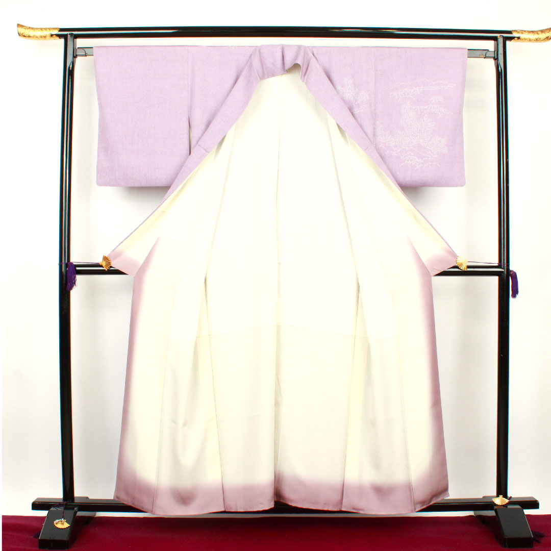 訪問着 袷 身丈156cm 裄丈61cm 薄藤色 茶屋辻模様 正絹 Aランク 紫系 1112001953320