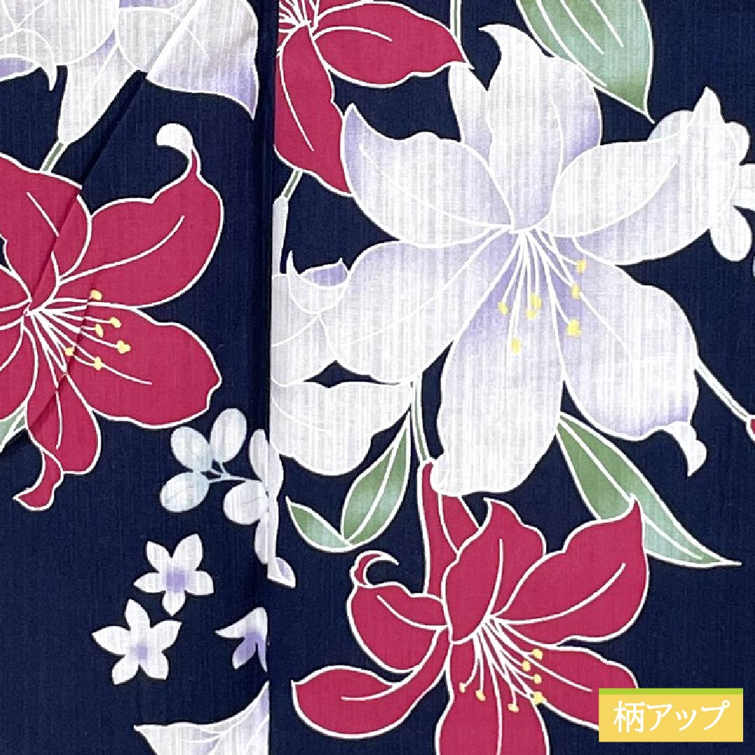 浴衣 木綿 身丈166cm 裄丈65cm Aランク 単衣 紺系 紺色(こんいろ) 百合 INGNI イング 1118006173518