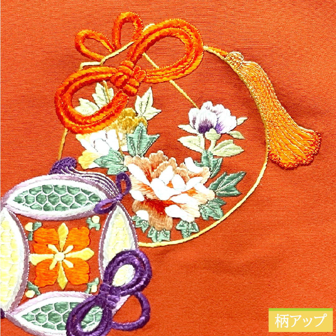 羽織 正絹 身丈73.5cm 裄丈60.5cm 緋色(ひいろ) 刺繍 Sランク 袷 朱系 1117000962916