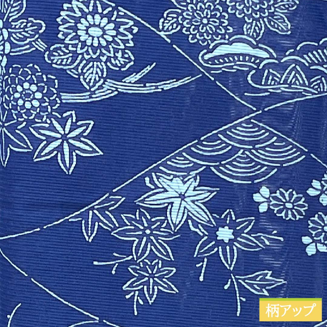 夏物 正絹 小紋 Aランク 身丈156.5cm 裄丈62.5cm 瑠璃色(るりいろ) 型染 吉祥文様 スコッチガード加工 絽 青系 1132004683317