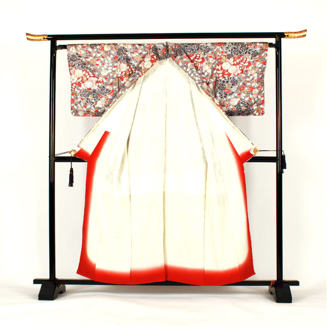 小紋 身丈160cm 裄丈66cm 袷 辻ヶ花 正絹 Sランク グレー系 1115000592322