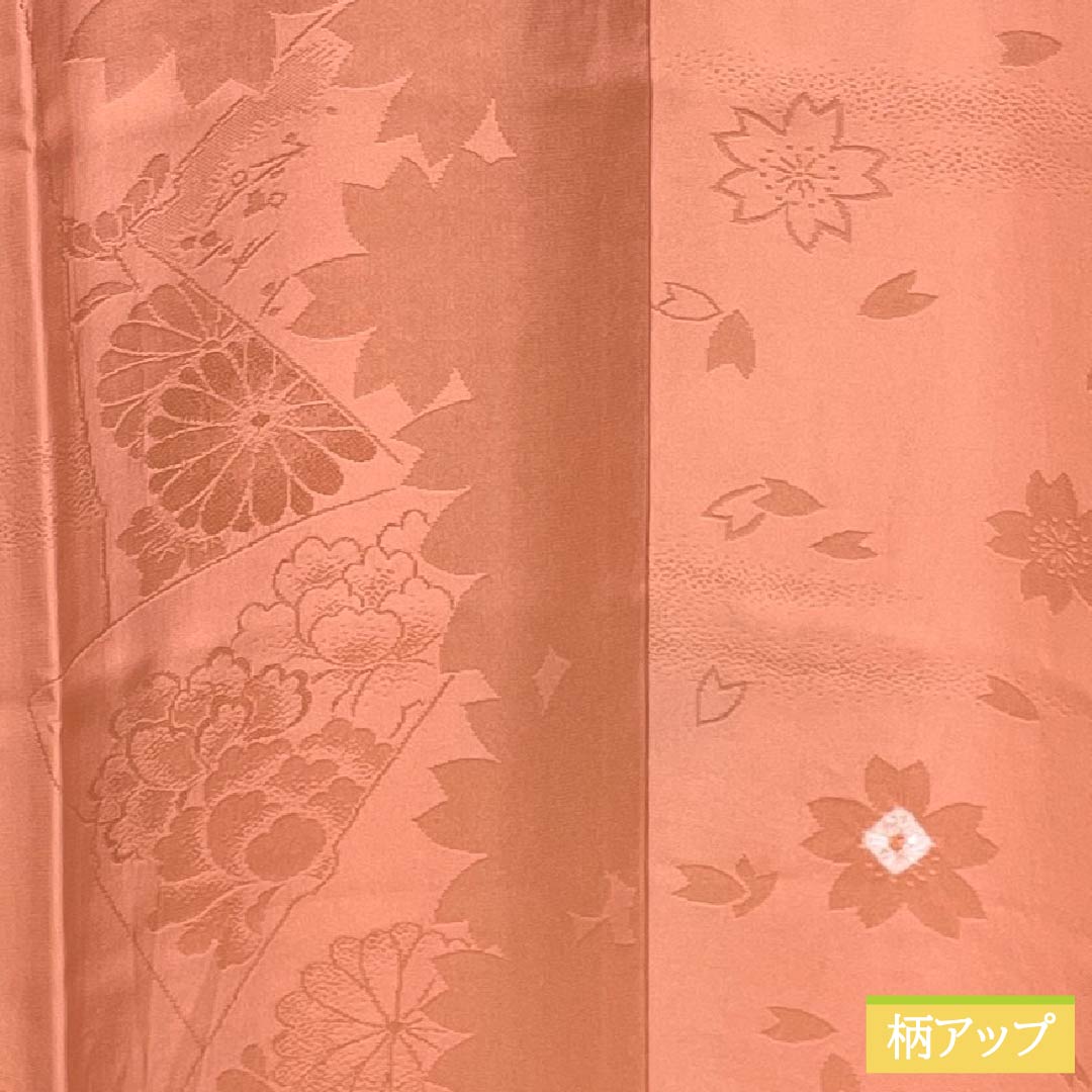 長襦袢 正絹 Sランク 身丈137cm 裄丈66cm 単衣 珊瑚色(さんごいろ) 吉祥文様 部分絞り 刺繍衿付き ピンク系 1129000822513