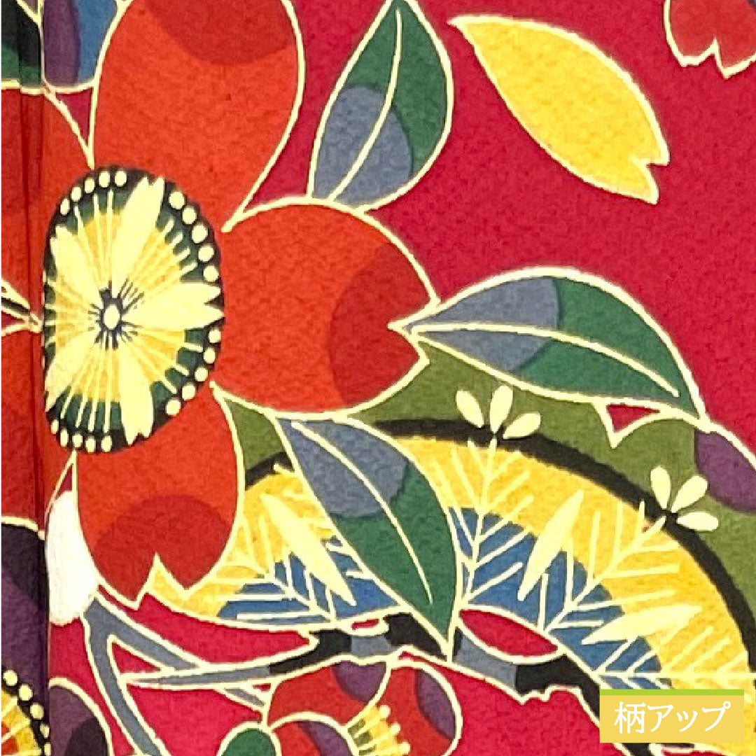Furisode, pure silk, length 159.5cm, sleeve length 65.5cm, lined, crimson, Kyoto Bingata, auspicious motif, Scotchgard, S rank, red, 1113002122312