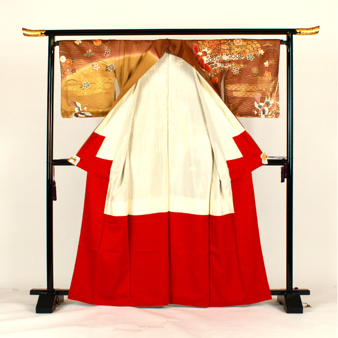 訪問着 袷 身丈165.5cm 裄丈68cm 京友禅 鳳凰 吉祥文様 正絹 Aランク 茶系 1112001063514