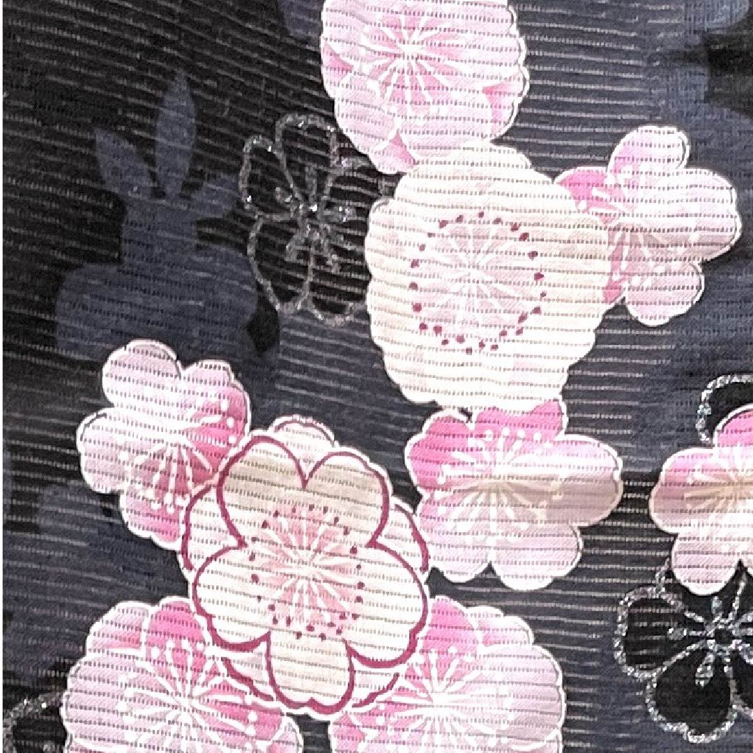 浴衣 黒色 桜 ラメ 木綿 Sランク 単衣 身丈165cm 裄丈65.5cm 黒系 1118004272510