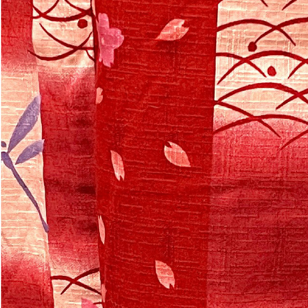 浴衣 茜色 トンボ 桜 市松 露芝 木綿 Sランク 単衣 身丈162cm 裄丈64.5cm 赤系 1118003992412