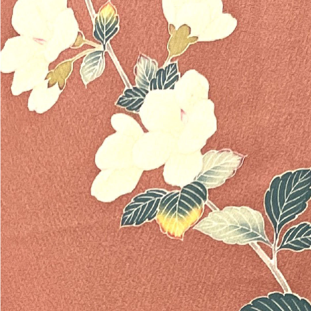 訪問着 正絹 袷 身丈158cm 裄丈63cm 蝋積紅色 京友禅 草花模様 Sランク ピンク系 1112003012313