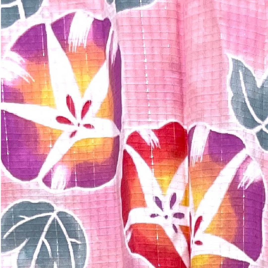 浴衣 洎夫藍色 浅紅色 朝顔 銀糸 木綿 Sランク 単衣 身丈162cm 裄丈64cm ピンク系 1118004252413