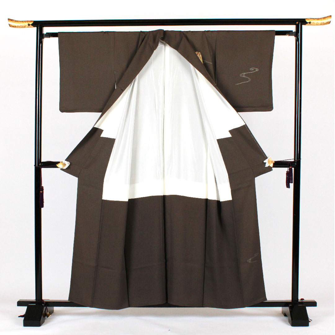 訪問着 袷 身丈157.5cm 裄丈62.5cm 刺繡 正絹 Sランク グレー系 1112001272322