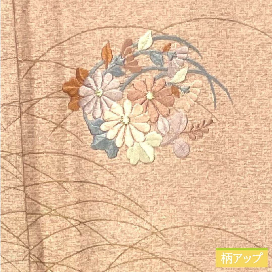 訪問着 正絹 袷 身丈158.5cm 裄丈64.5cm 今様色(いまよういろ) 付下げ 京友禅 刺繍 一つ紋 沢瀉 Aランク ピンク系 1112004633313