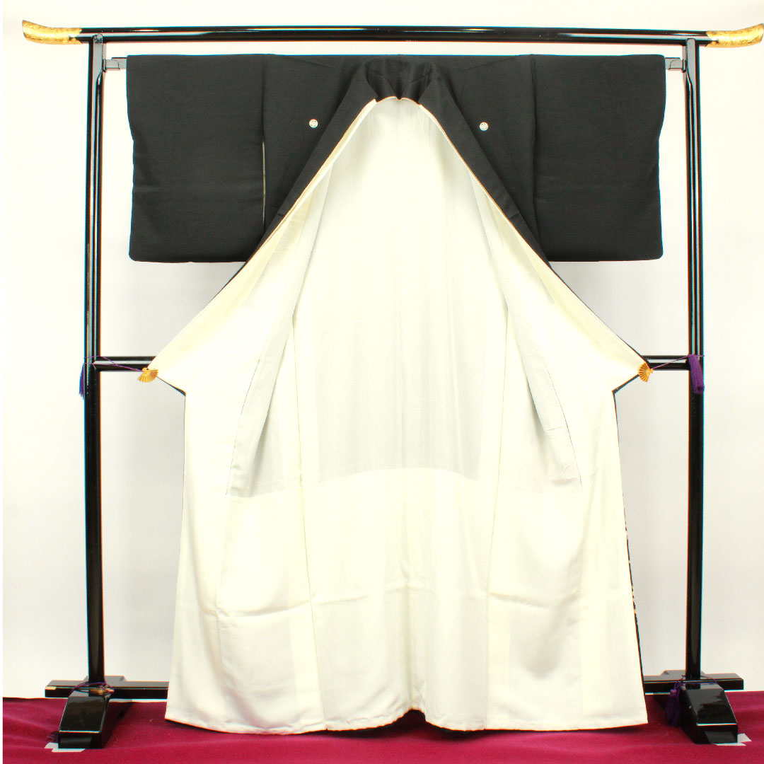 黒留袖 身丈165cm 裄丈62.5cm 袷 京友禅 花車 丸に五三桐 正絹 Sランク 五つ紋 黒系 1111000602510