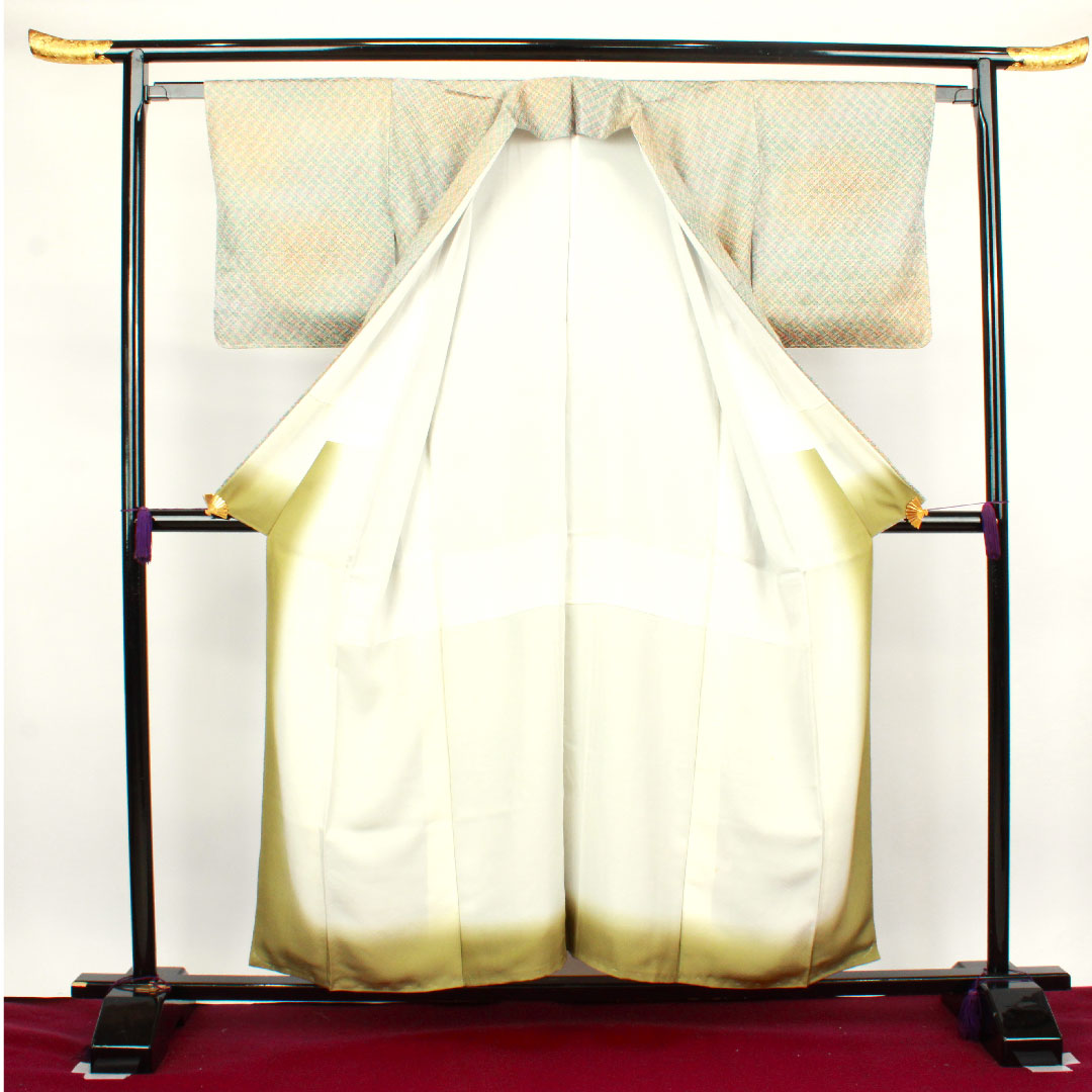 小紋 身丈156cm 裄丈62.5cm 袷 絞り 鹿の子絞り 正絹 Aランク グラデ 1115003103399