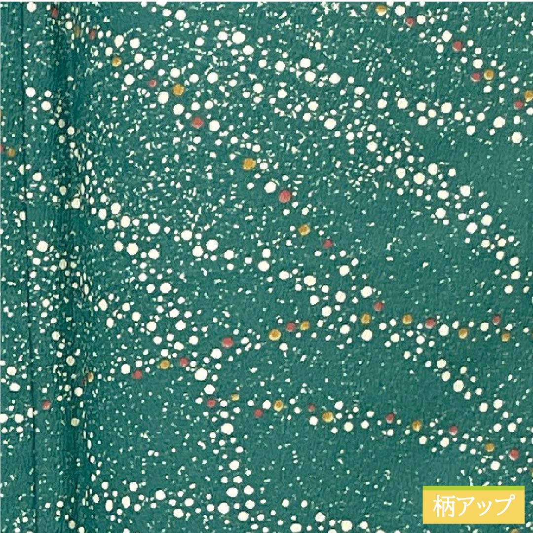 小紋 ポリエステル 身丈156cm 裄丈64cm 袷 中藍色(なかのあいいろ) ドット柄 洗える着物 しつけ糸付き Sランク 緑系 1115006222319