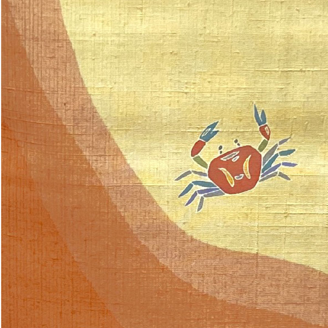 Homongi, lined, length 169cm, sleeve length 69cm, light egg color, Monkey and Crab Battle, pongee fabric, pure silk, S rank, cream color, 1112002612515