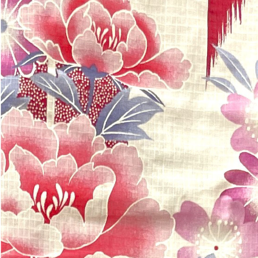 浴衣 草花模様 木綿 Sランク 単衣 身丈161.5cm 裄丈65.5cm 白系 1118001472411