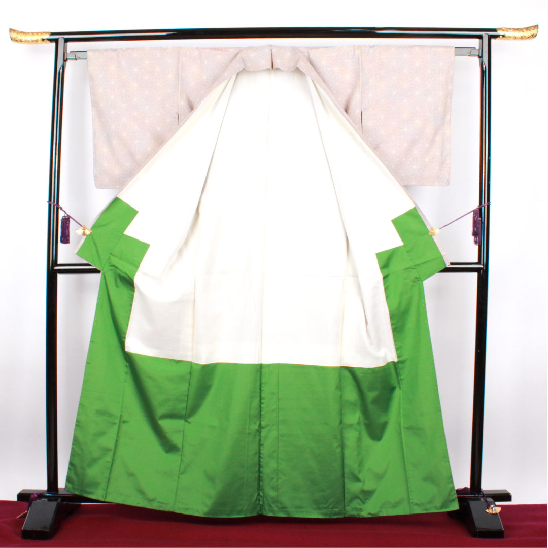 紬 身丈164cm 裄丈61.5cm 鴇鼠色 一斤染色 麻の葉模様 正絹 Aランク 袷 グラデ 1116001773499