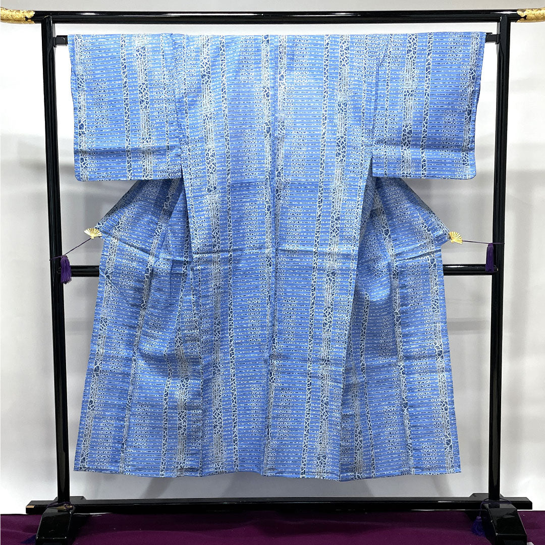 浴衣 露草色 幾何学模様 男物 木綿 Sランク 単衣 身丈147cm 裄丈69cm 青系 1118002322117