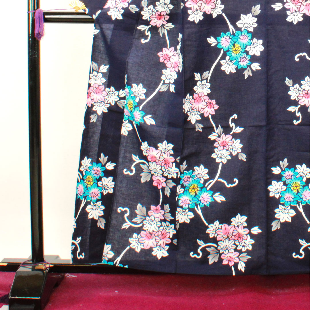 Yukata with basting thread, unused, dark navy blue, abstract pattern, cotton, S rank, single layer, length 160cm, sleeve length 62cm, navy blue, 1118002942418