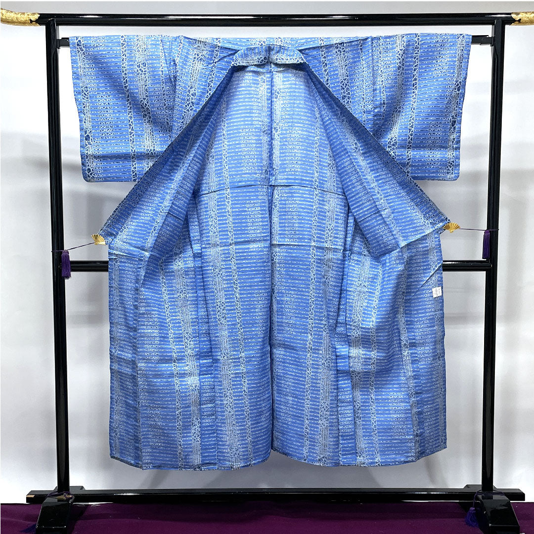 浴衣 露草色 幾何学模様 男物 木綿 Sランク 単衣 身丈147cm 裄丈69cm 青系 1118002322117