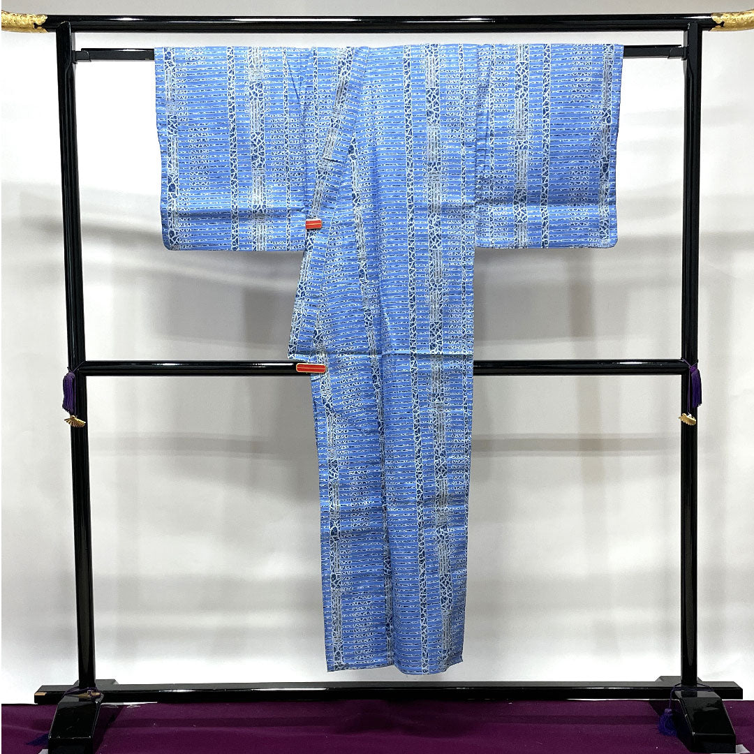 浴衣 露草色 幾何学模様 男物 木綿 Sランク 単衣 身丈147cm 裄丈69cm 青系 1118002322117