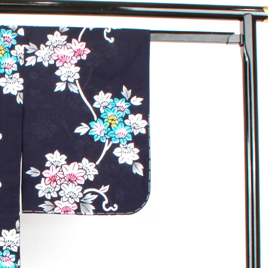 Yukata with basting thread, unused, dark navy blue, abstract pattern, cotton, S rank, single layer, length 160cm, sleeve length 62cm, navy blue, 1118002942418