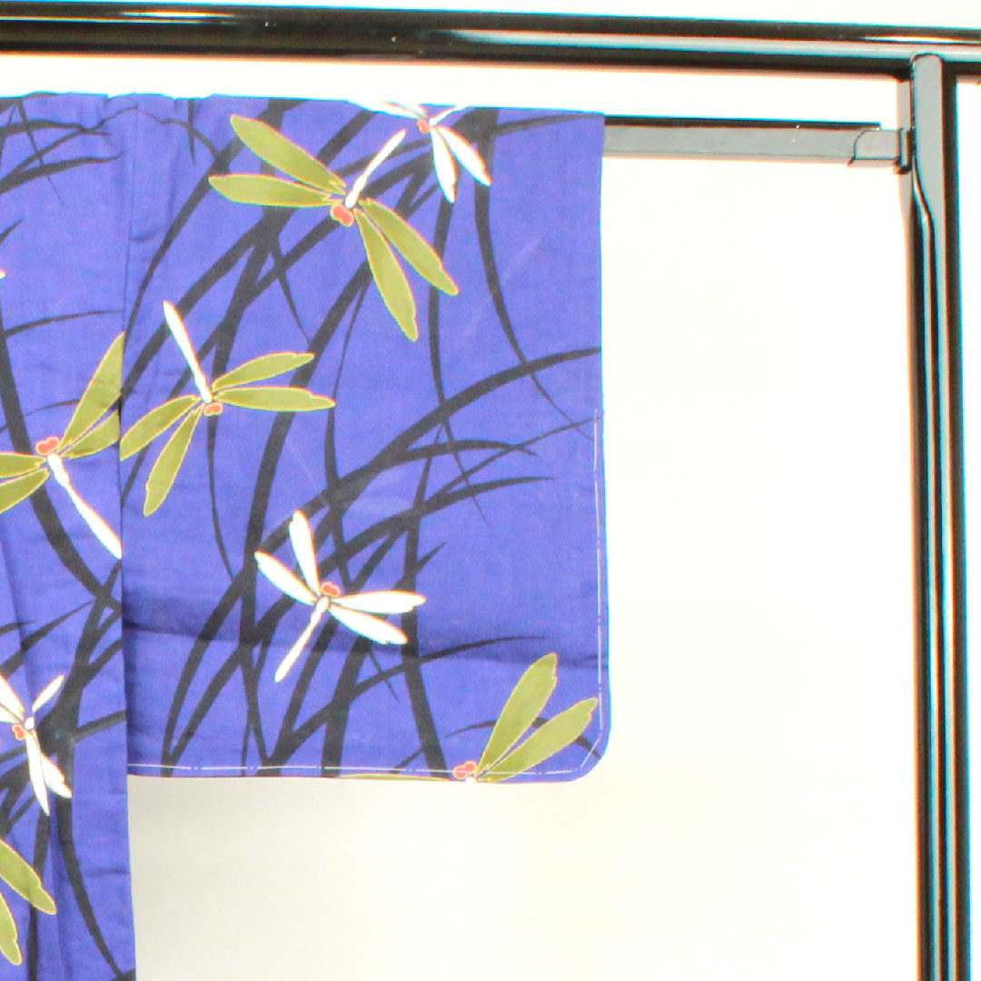 Yukata with basting thread, unused, blue-purple, dragonfly, cotton, S rank, single layer, length 162cm, sleeve length 64.5cm, purple, 1118002882420