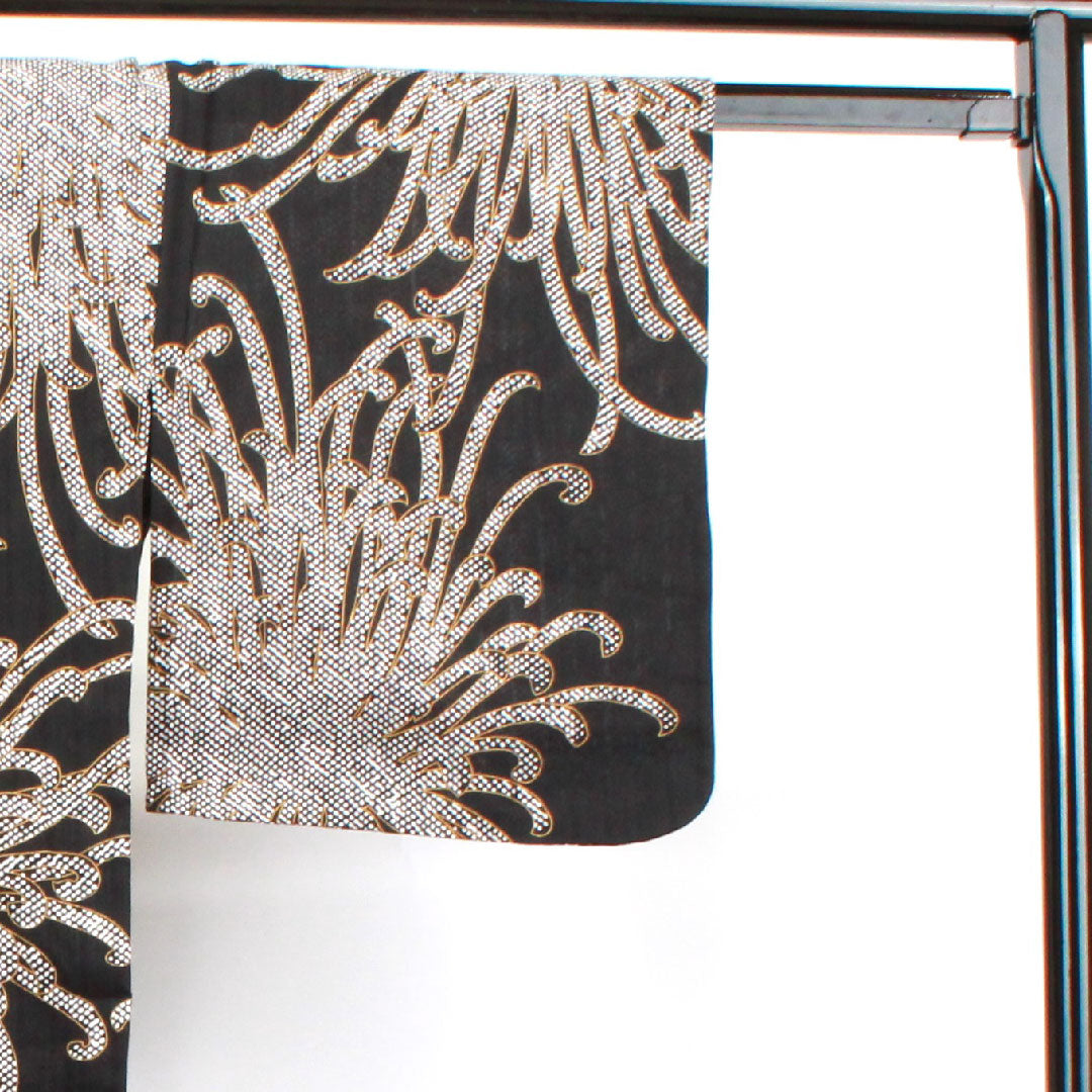 浴衣 こむさでもーど 糸菊 木綿 Sランク 単衣 身丈173.5cm 裄丈68cm 黒系 1118003102610