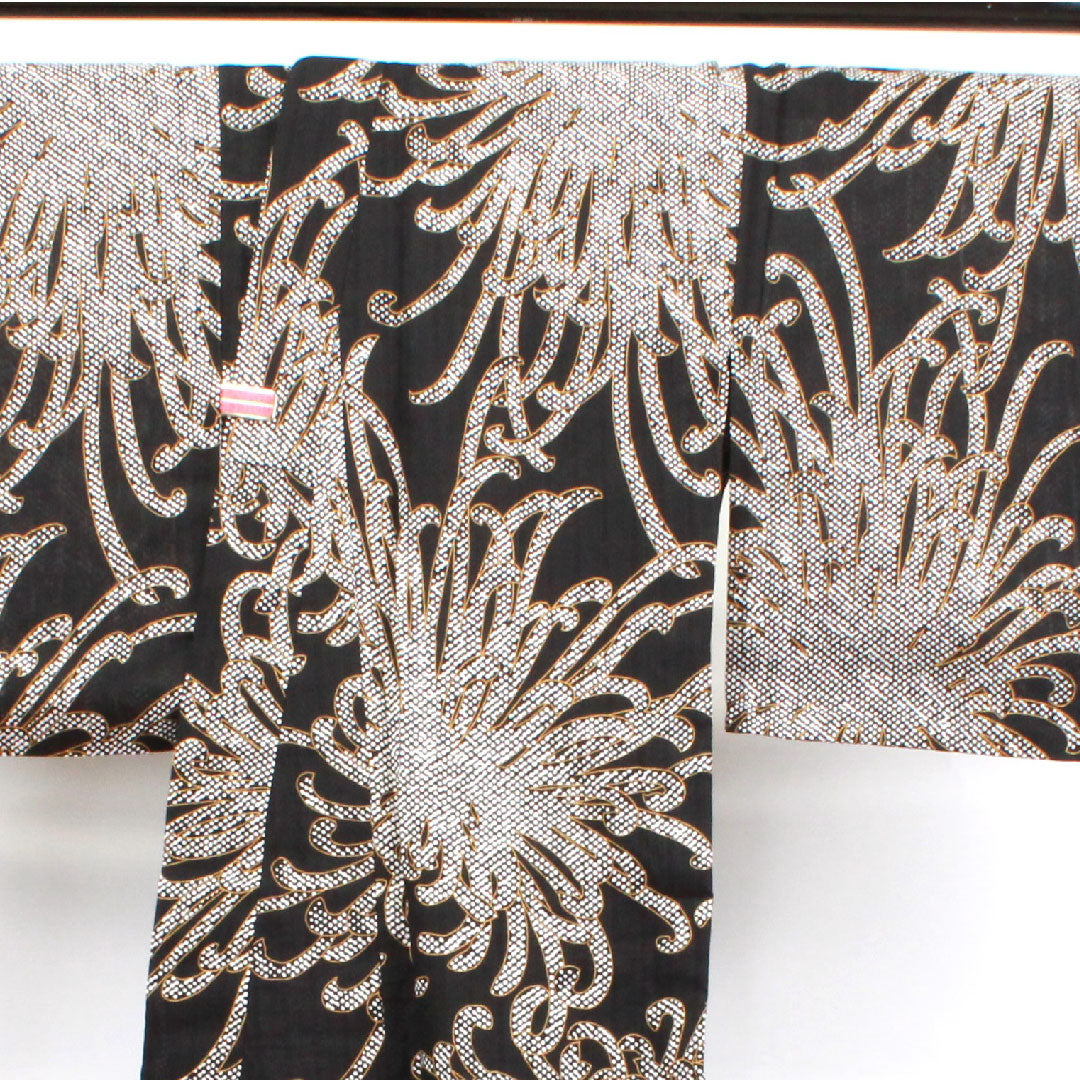 浴衣 こむさでもーど 糸菊 木綿 Sランク 単衣 身丈173.5cm 裄丈68cm 黒系 1118003102610