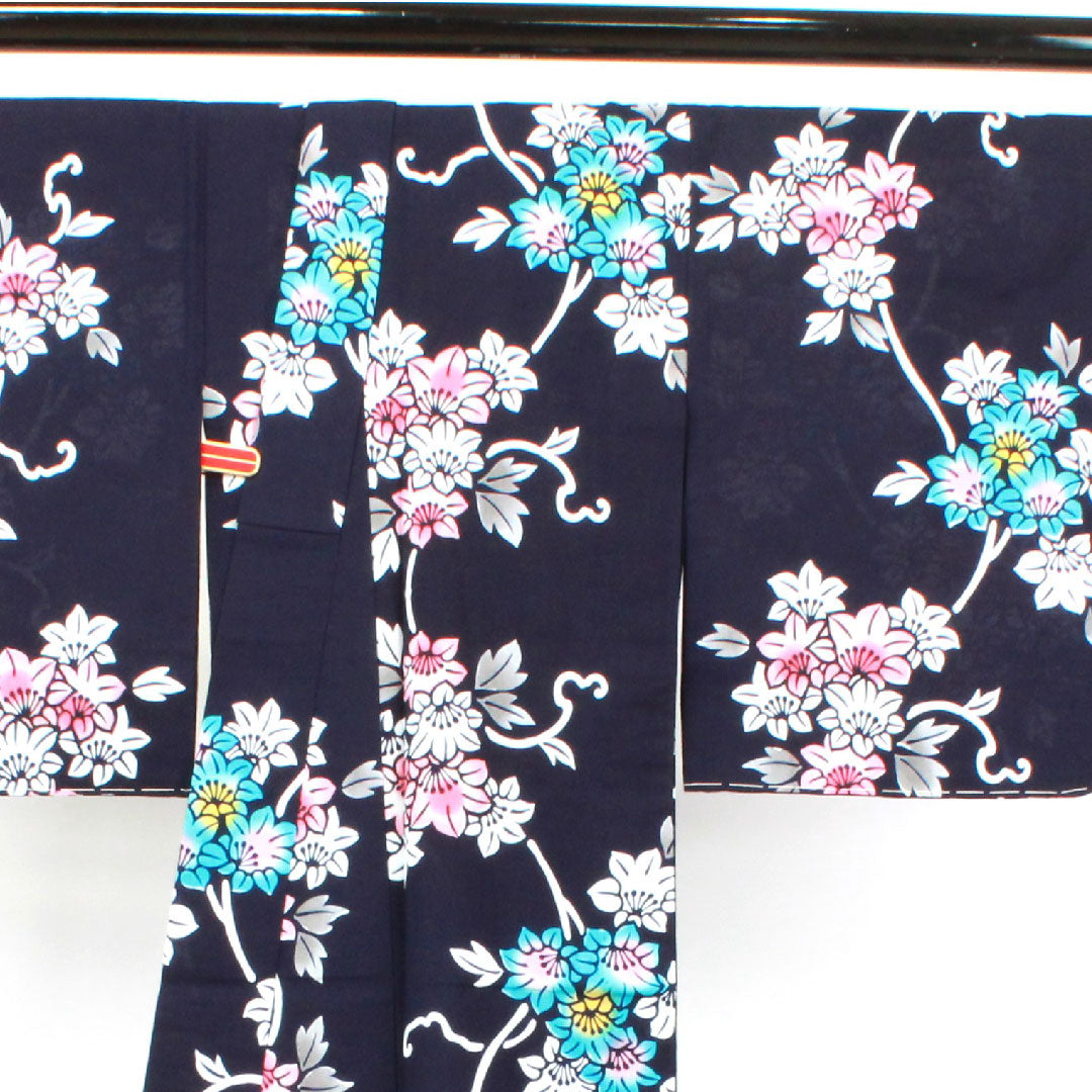 Yukata with basting thread, unused, dark navy blue, abstract pattern, cotton, S rank, single layer, length 160cm, sleeve length 62cm, navy blue, 1118002942418