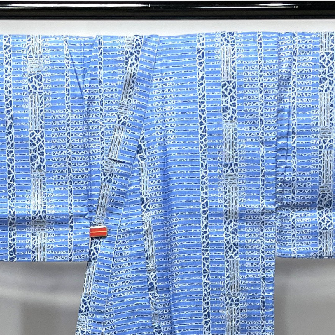 浴衣 露草色 幾何学模様 男物 木綿 Sランク 単衣 身丈147cm 裄丈69cm 青系 1118002322117