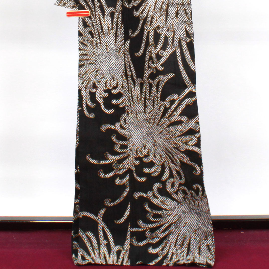 浴衣 こむさでもーど 糸菊 木綿 Sランク 単衣 身丈173.5cm 裄丈68cm 黒系 1118003102610