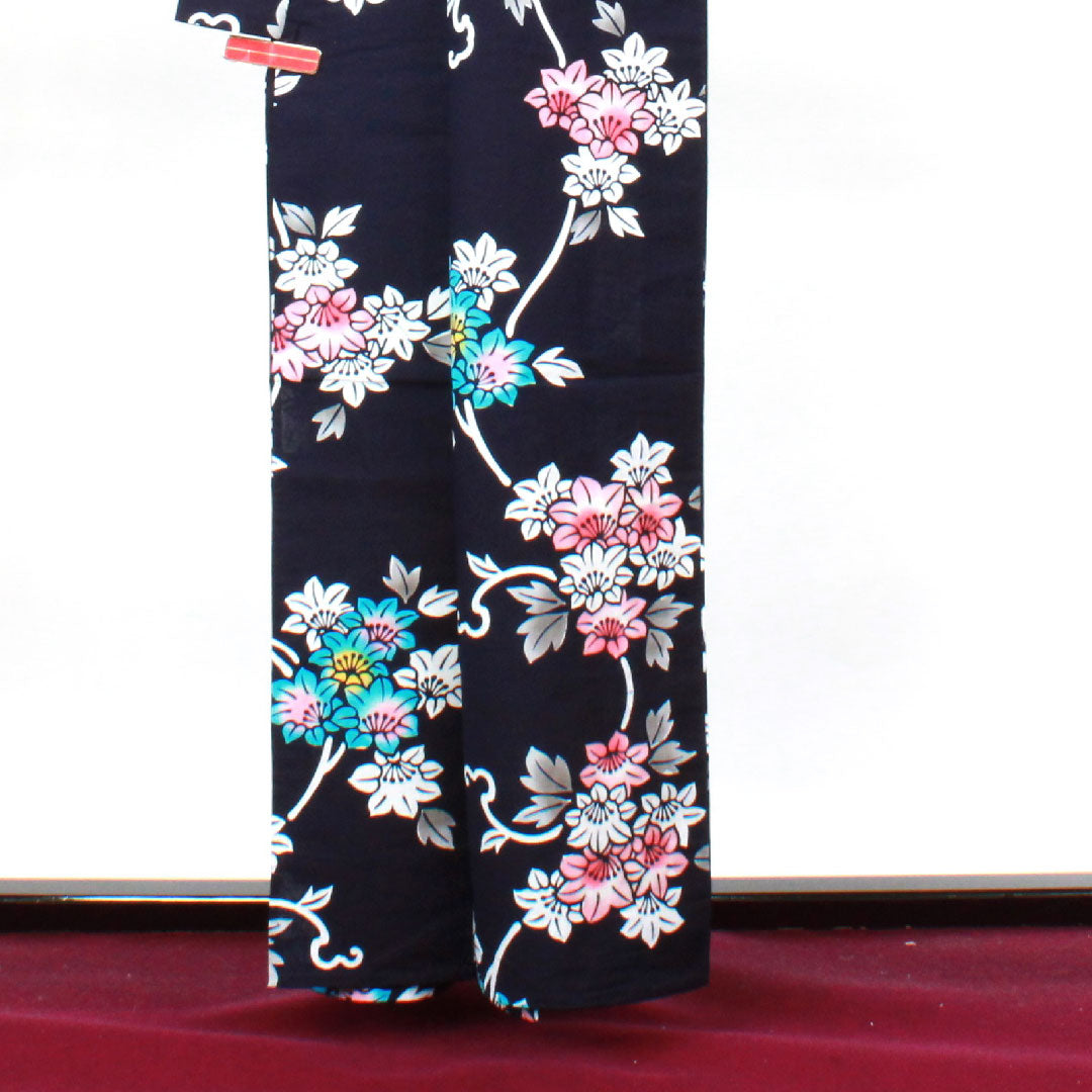 Yukata with basting thread, unused, dark navy blue, abstract pattern, cotton, S rank, single layer, length 160cm, sleeve length 62cm, navy blue, 1118002942418