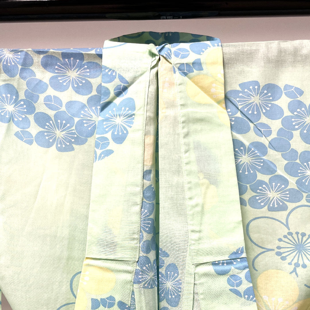 浴衣 薄緑色 梅 木綿 Sランク 単衣 身丈167cm 裄丈66cm 緑系 1118003812519