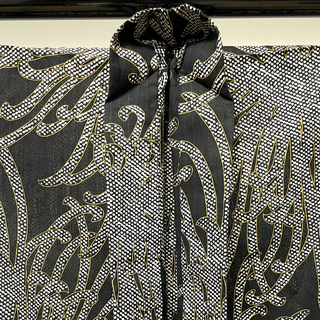 浴衣 こむさでもーど 糸菊 木綿 Sランク 単衣 身丈173.5cm 裄丈68cm 黒系 1118003102610