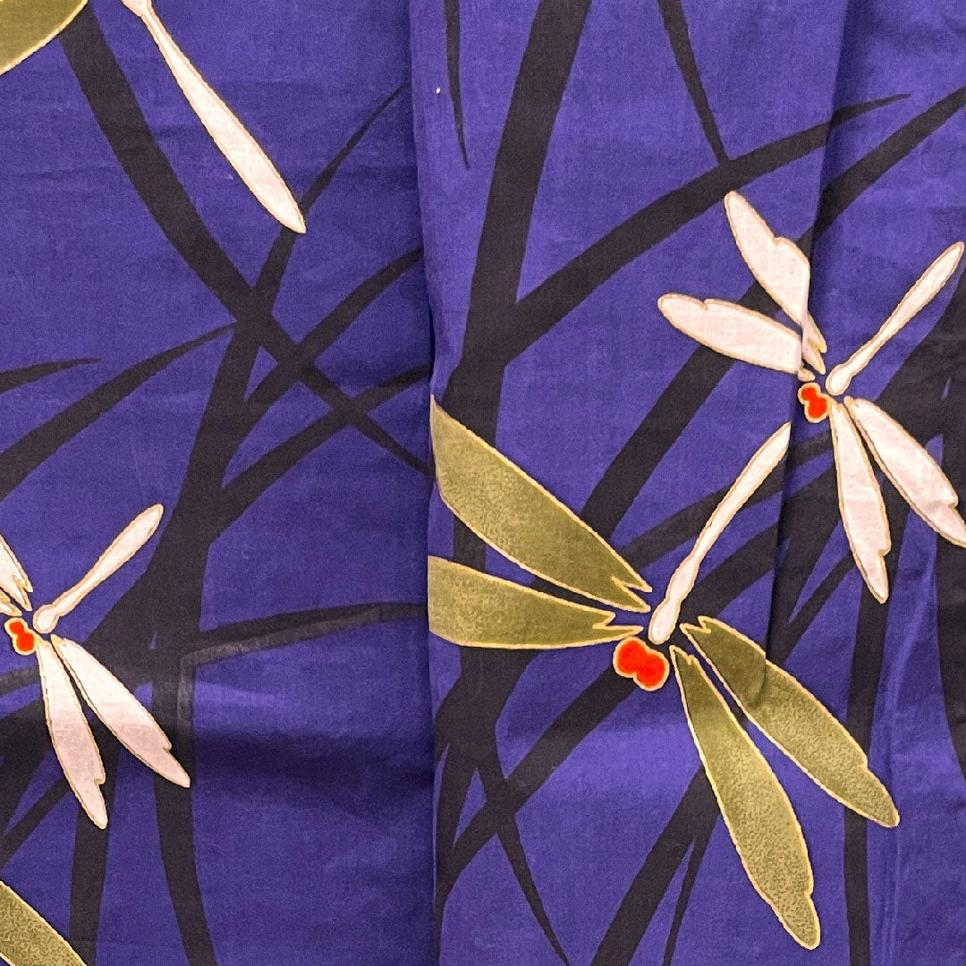 Yukata with basting thread, unused, blue-purple, dragonfly, cotton, S rank, single layer, length 162cm, sleeve length 64.5cm, purple, 1118002882420