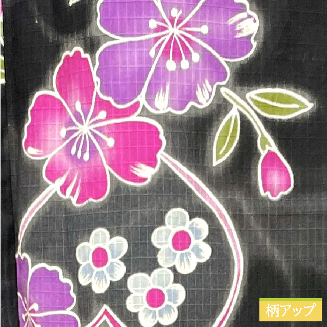浴衣 木綿 身丈163.5cm 裄丈67cm Sランク 単衣 黒系 ハート 桜 1118005152410