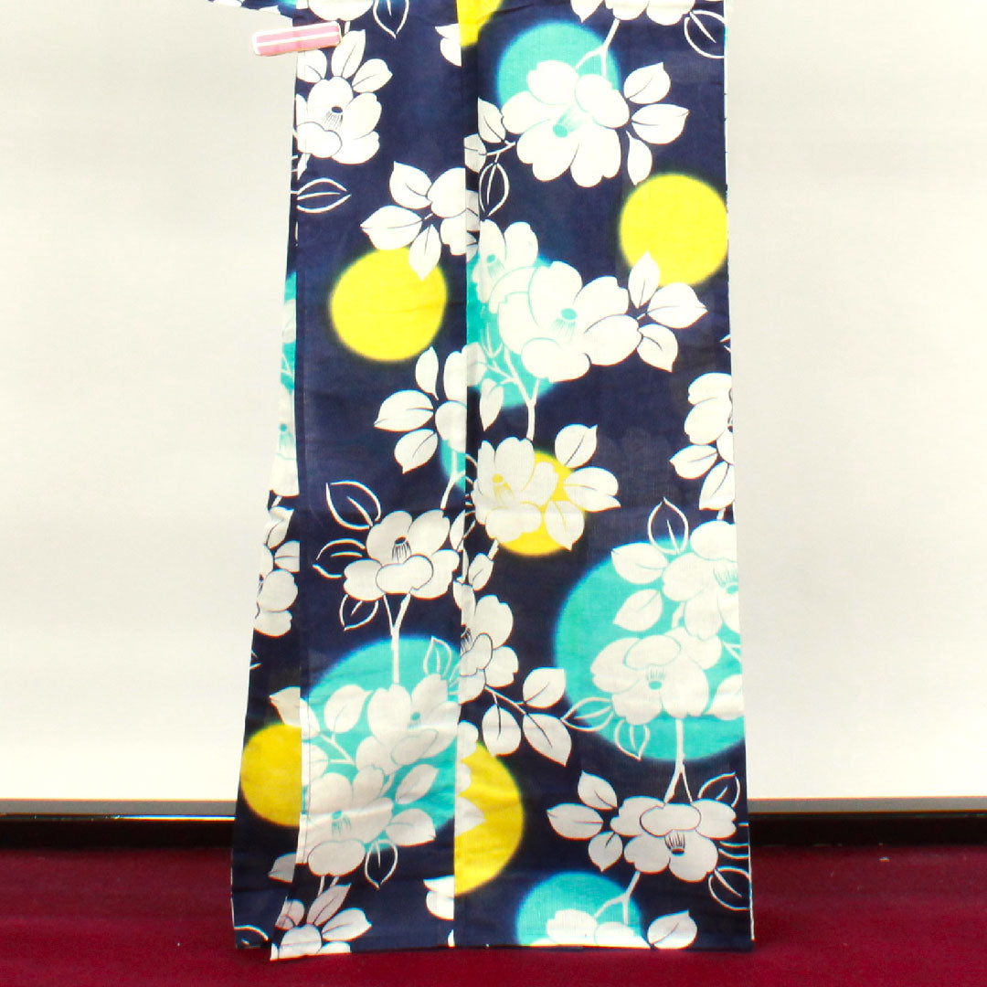 浴衣 濃紺色 椿 木綿 Sランク 単衣 身丈166.5cm 裄丈67cm 紺系 1118002792518