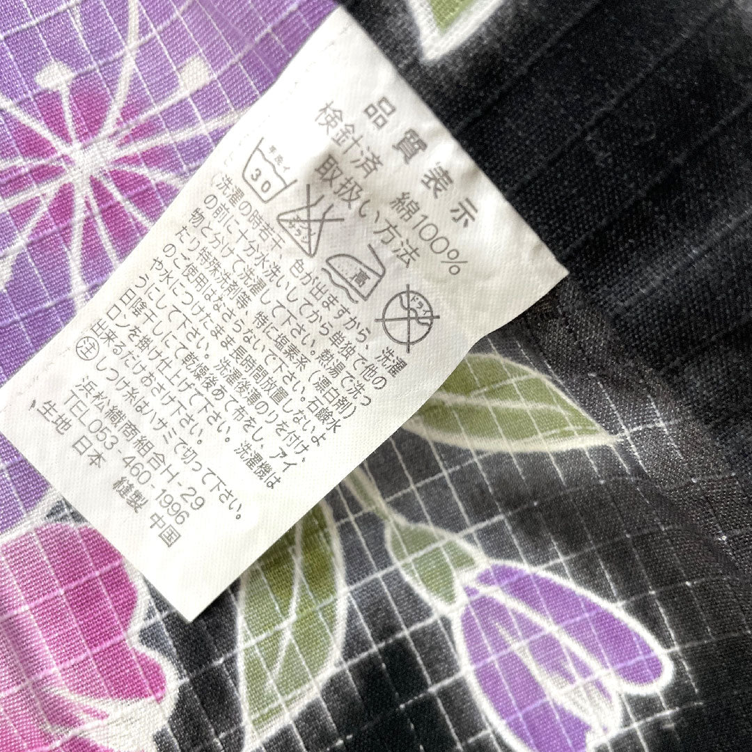 浴衣 木綿 身丈163.5cm 裄丈67cm Sランク 単衣 黒系 ハート 桜 1118005152410