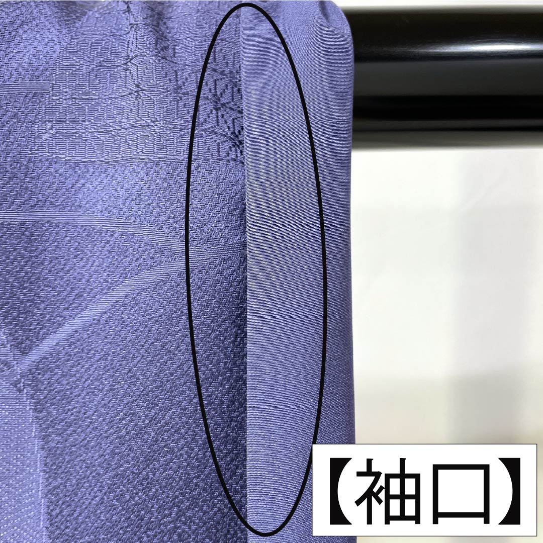 色無地 正絹 Aランク 身丈171cm 裄丈67cm 桔梗納戸色(ききょうなんどいろ) 扇面 一つ紋 九枚笹 袷 紫系 1114002933620