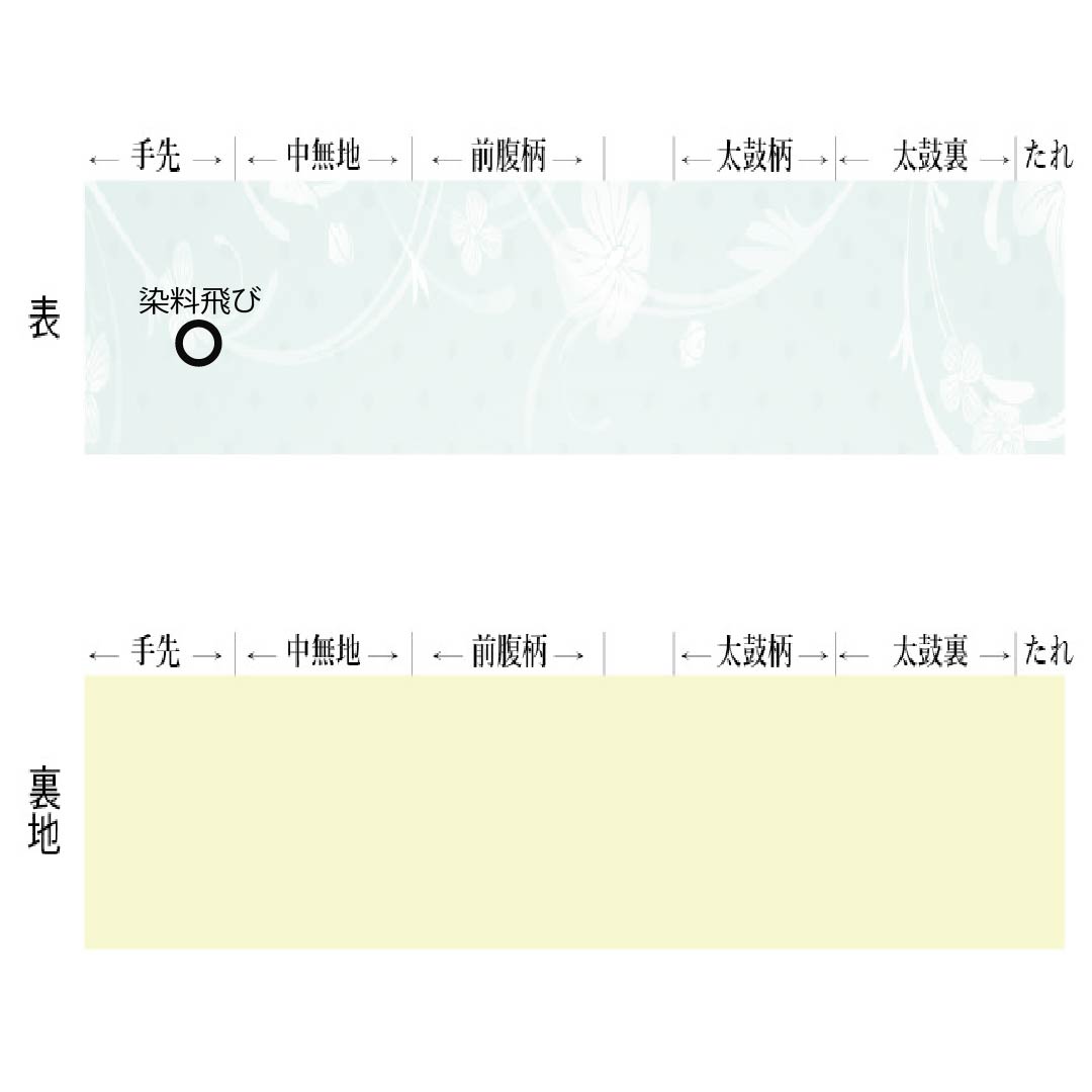 名古屋帯 正絹 Aランク 藍白色(あいじろいろ) ひげ紬 染め帯 童 帯丈368cm ポイント柄 カジュアル 水色系 1124009623324 名古屋仕立て