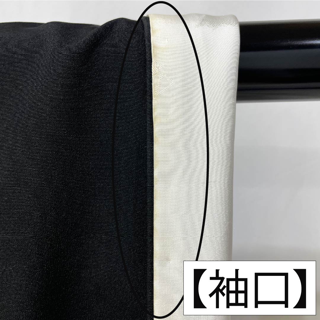 黒留袖 正絹 Aランク 身丈164.5cm 裄丈67.5cm 袷 京友禅 鶴 扇子 五つ紋 丸に剣片喰 比翼付き 五つ紋 黒系 1111002383410