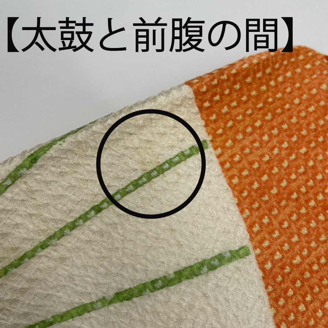 名古屋帯 縮緬 桜 楓 扇 絞り帯丈374cm 正絹 Aランク 六通 カジュアル 白系 1124001663311 名古屋仕立て