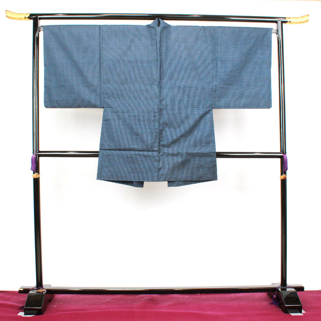 Men's Length 144cm Sleeve length 69.5cm Oshima Tsumugi Ensemble 100 Tortoiseshell Silk S Rank Awase Navy 1119000622418