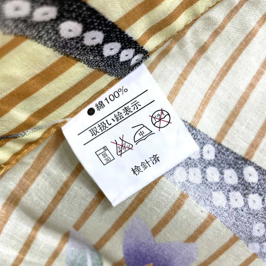 浴衣 淡黄色 縞 花模様 木綿 Aランク 単衣 身丈165cm 裄丈64.5cm 黄系 1118002633523